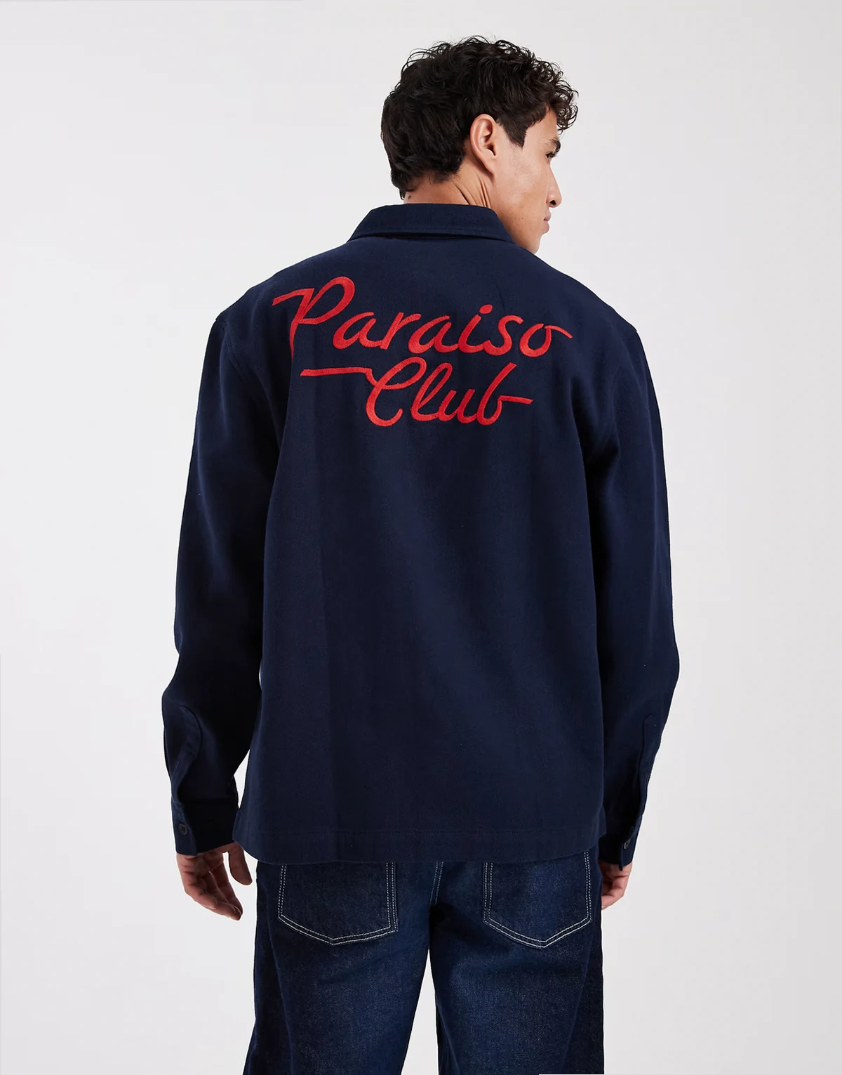 cotton overshirt with back embroidery in black