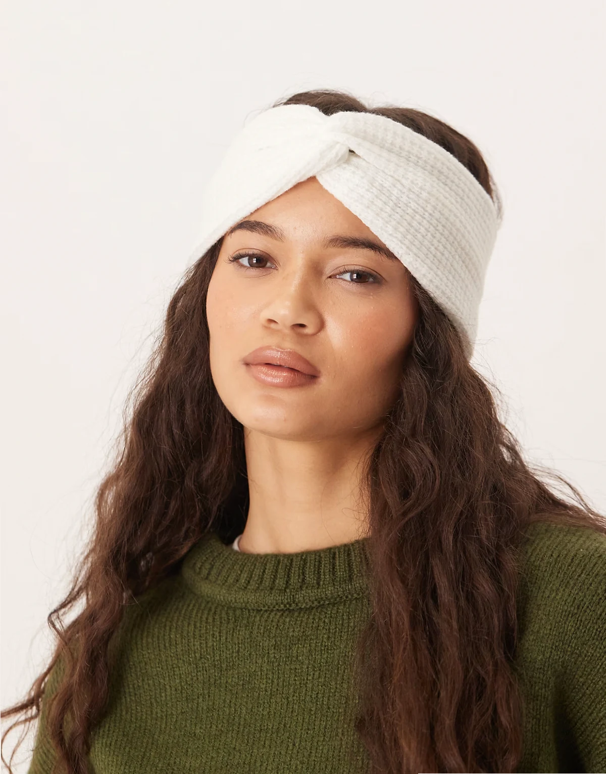 textured knit headband in winter white