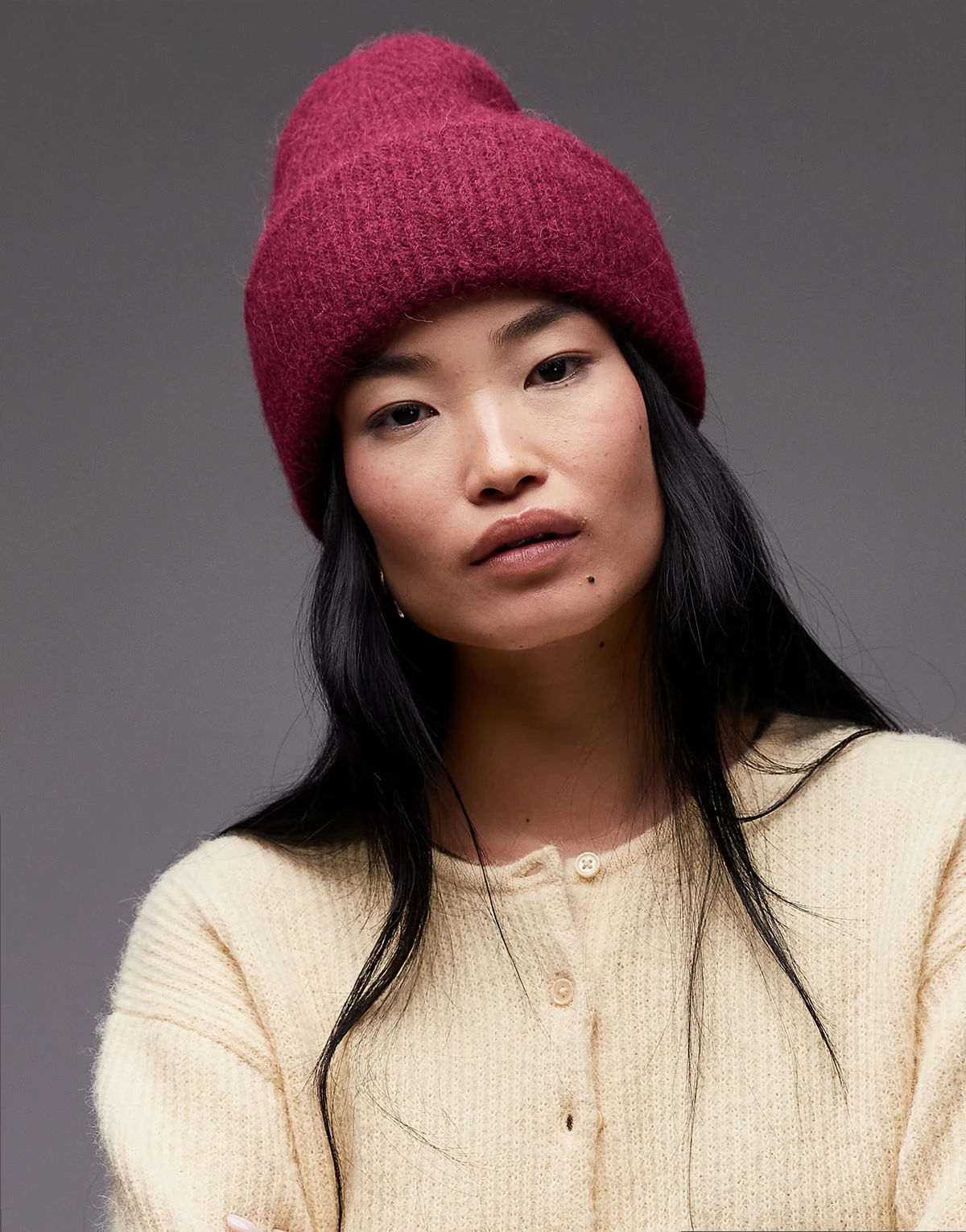 alpaca and wool blend beanie in burgundy