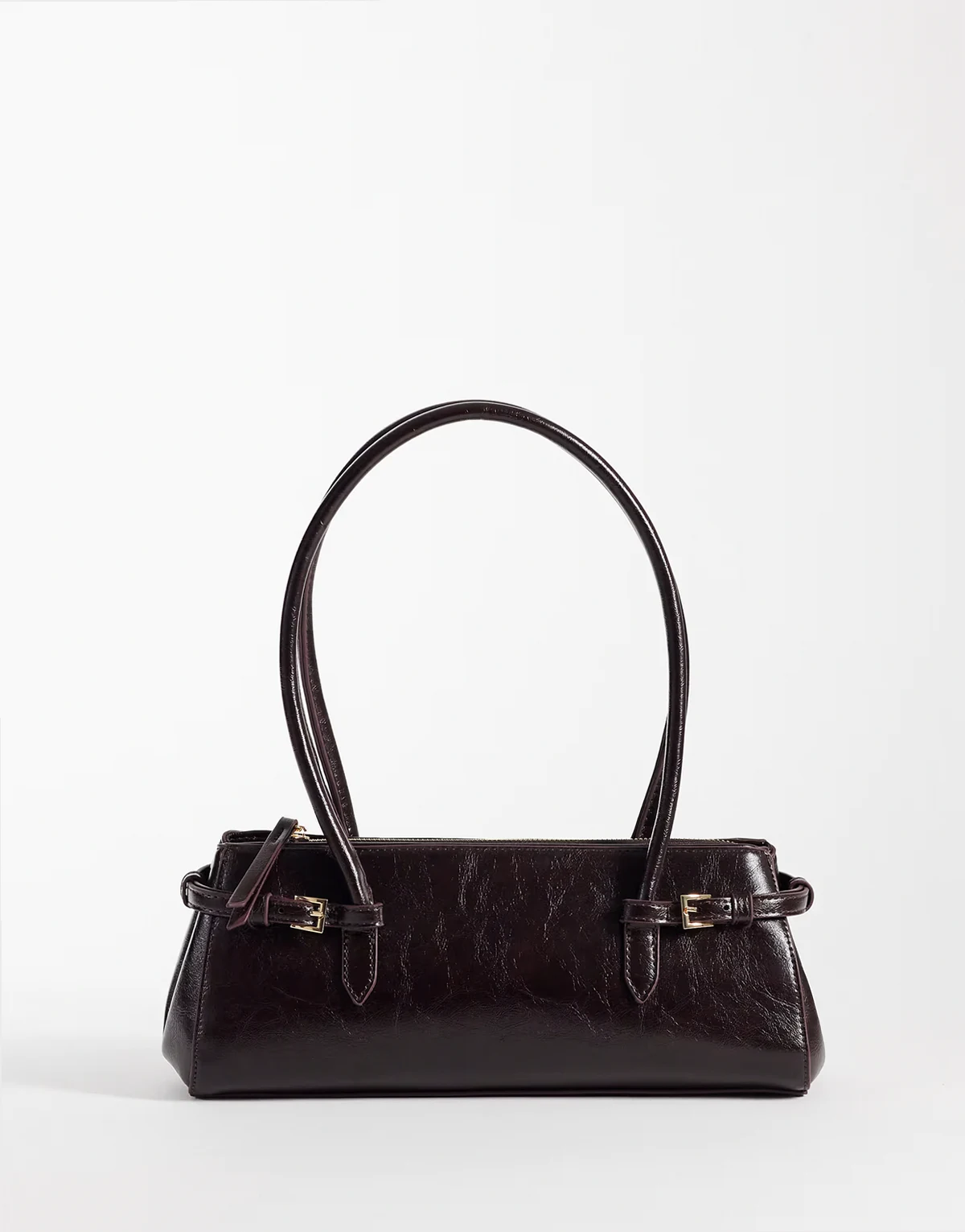 textured belted shoulder bag in dark plum