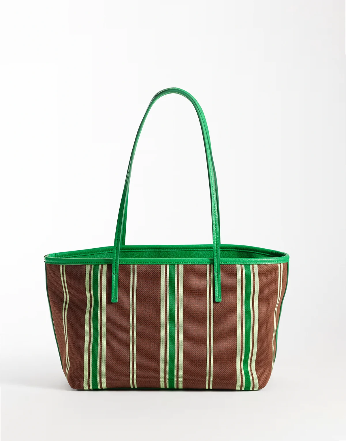 striped knit tote bag in green and chocolate