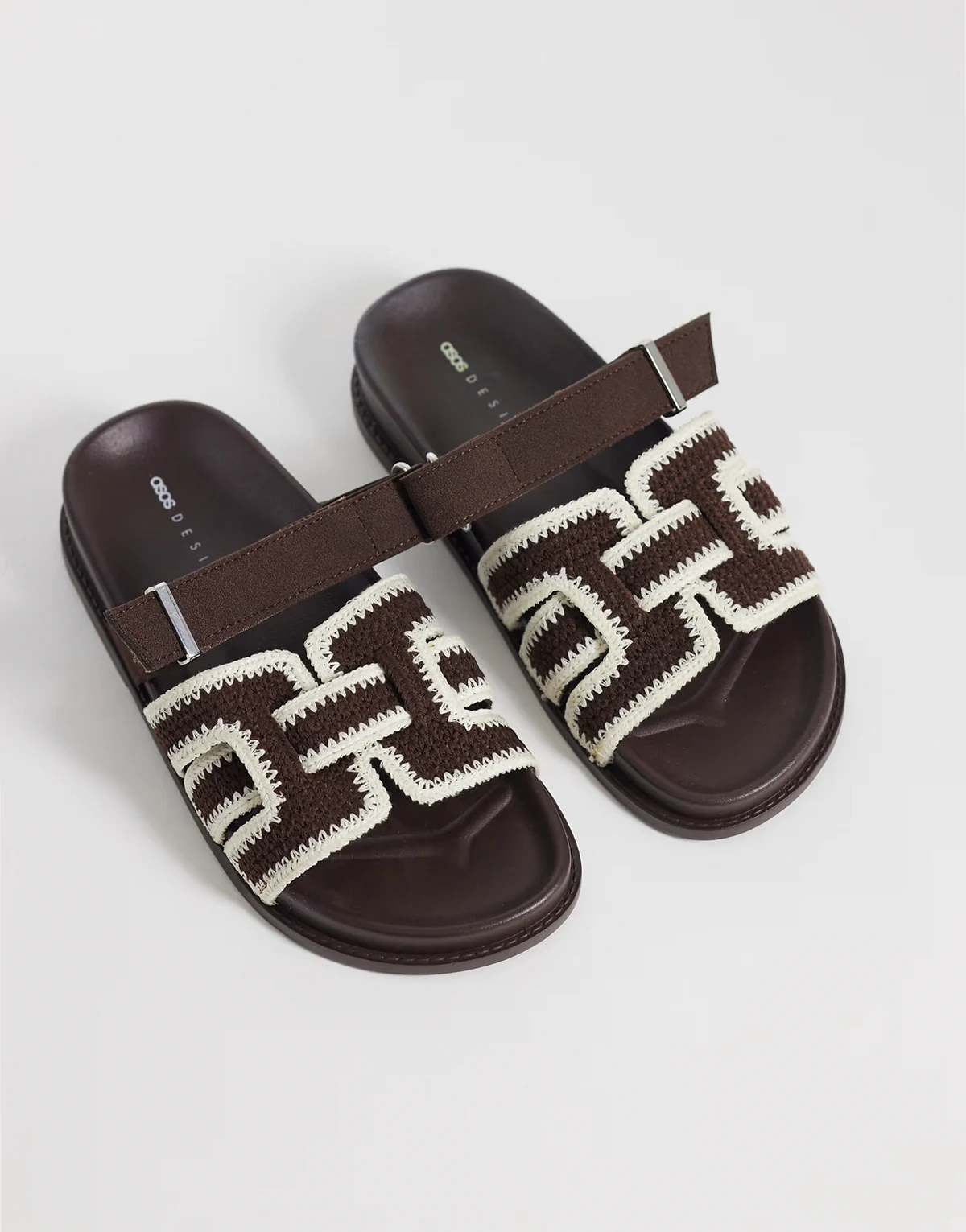 Fion woven knit footbed sandals in chocolate