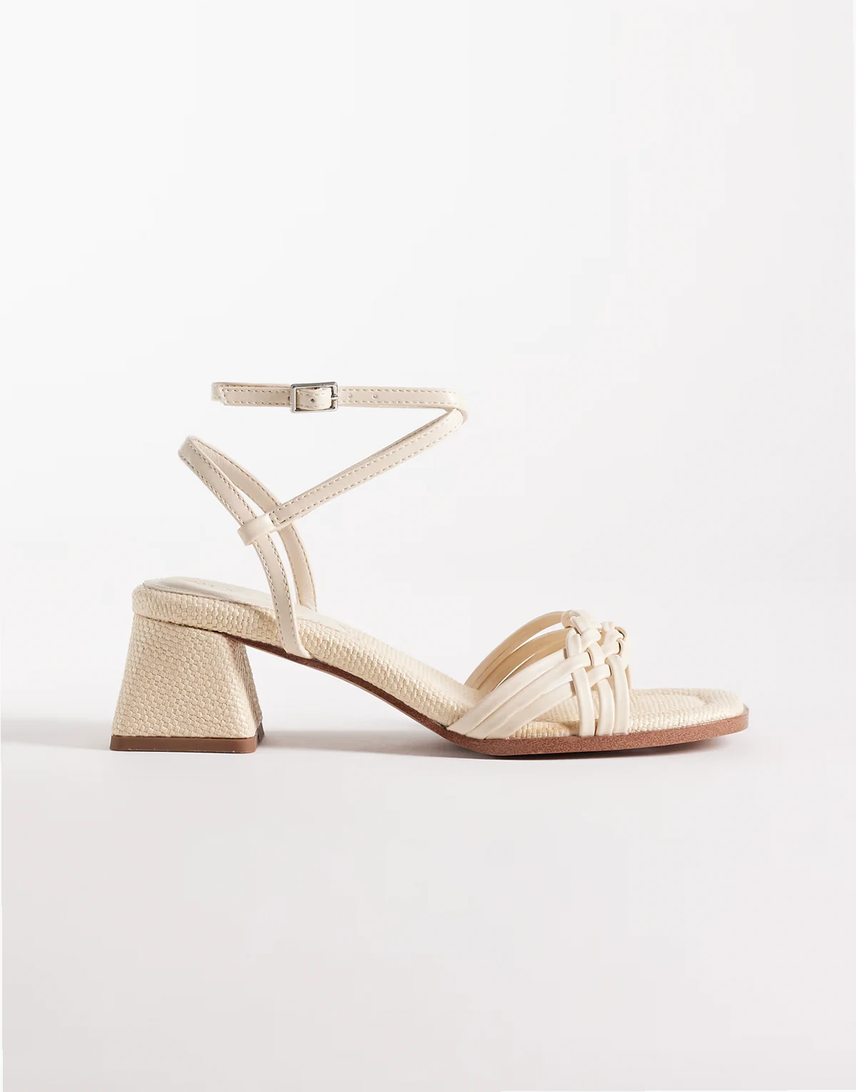 Wide Fit Humble braided detailing mid height block heel sandals in stone