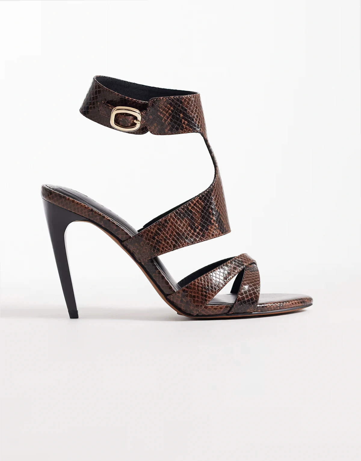 Nation caged high heel sandals in brown snake