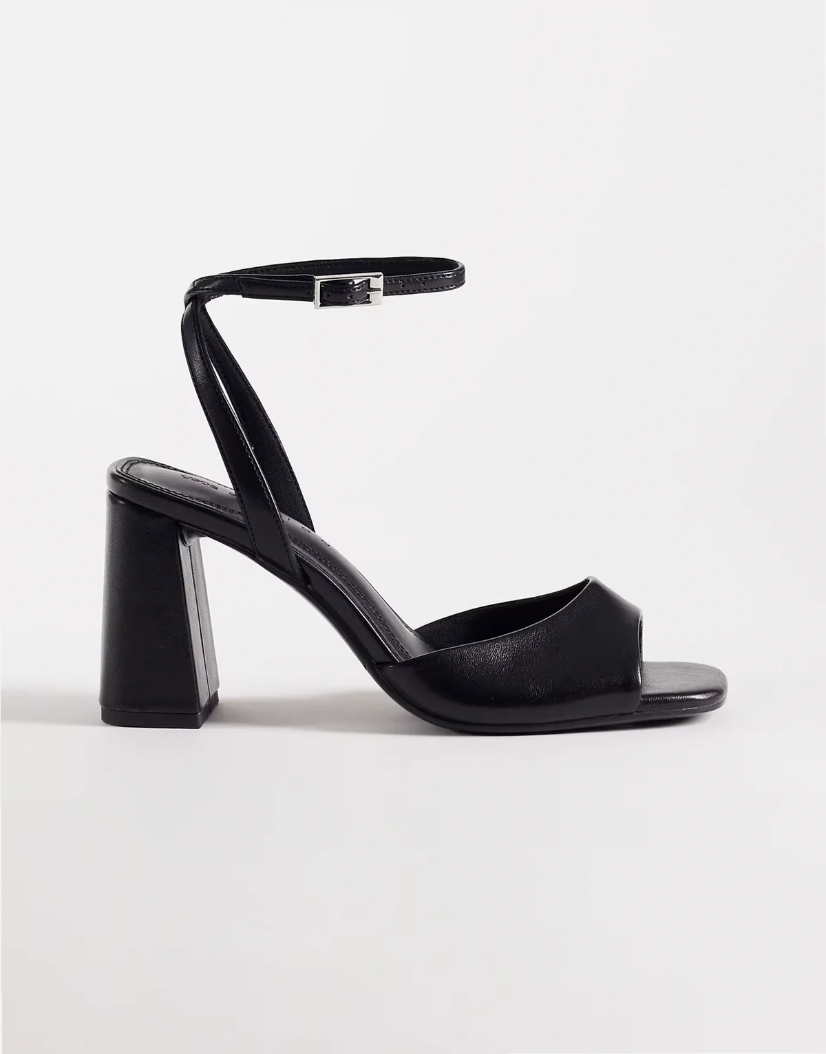 Wide Fit Honor barely there mid height block heel sandals in black PU