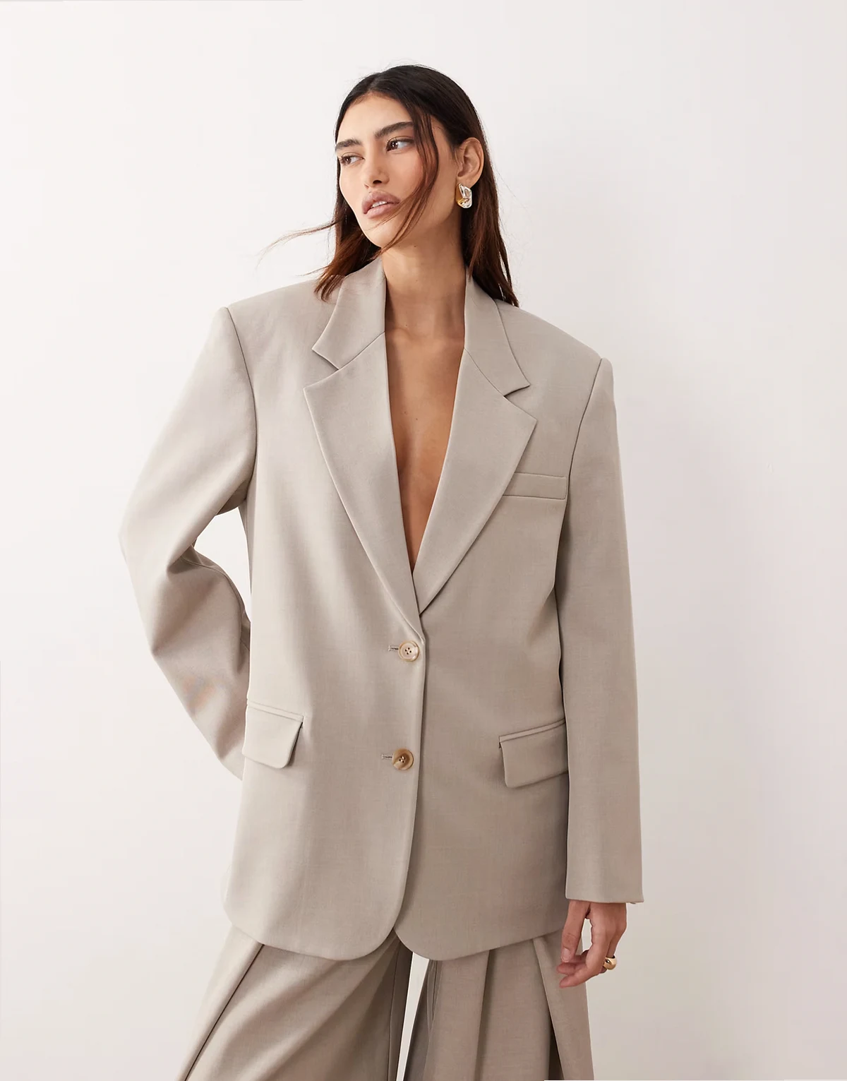 oversized single breasted blazer in gray - part of a set