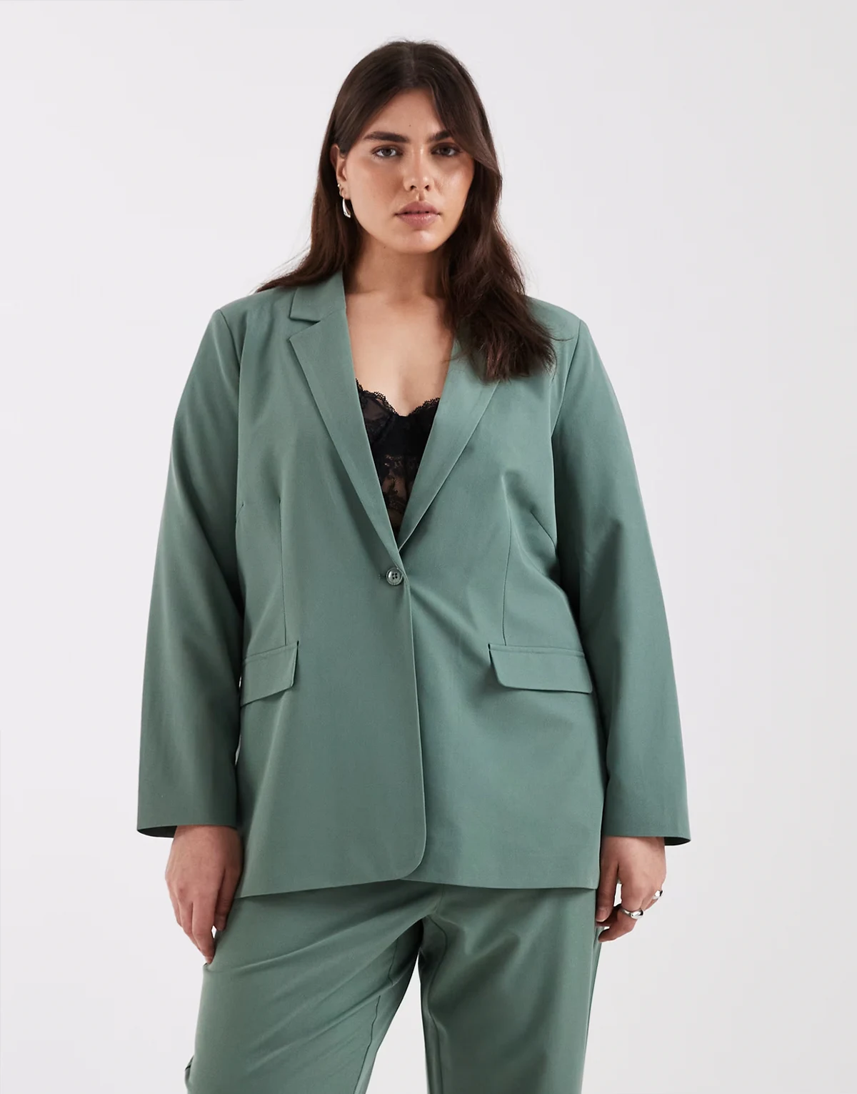 loose fit tailored blazer in green - part of a set