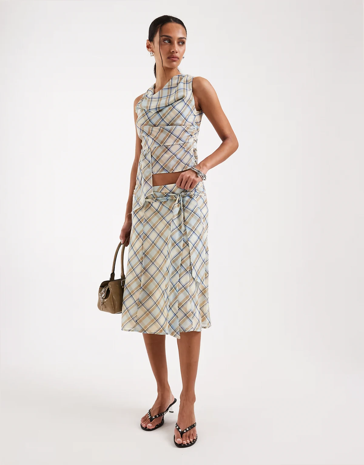 Kamili midi skirt in vintage blue plaid - part of a set