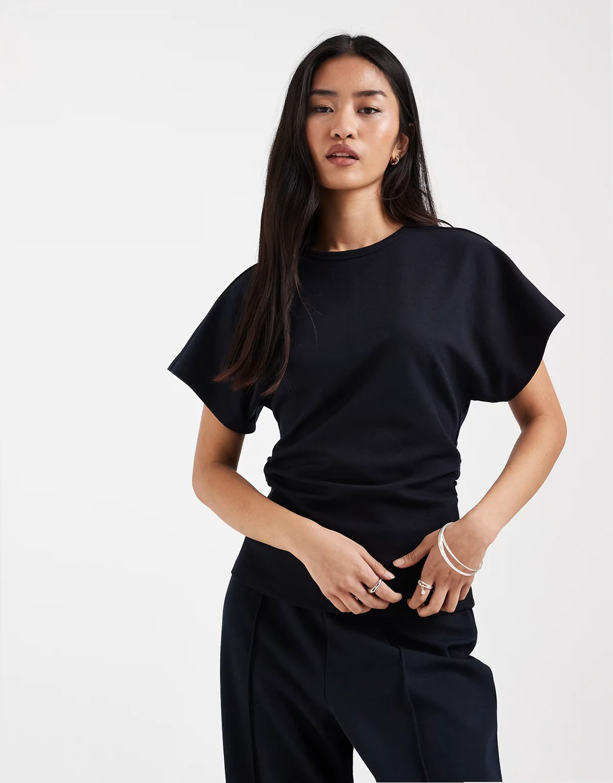 cinched waist t-shirt in navy - part of a set