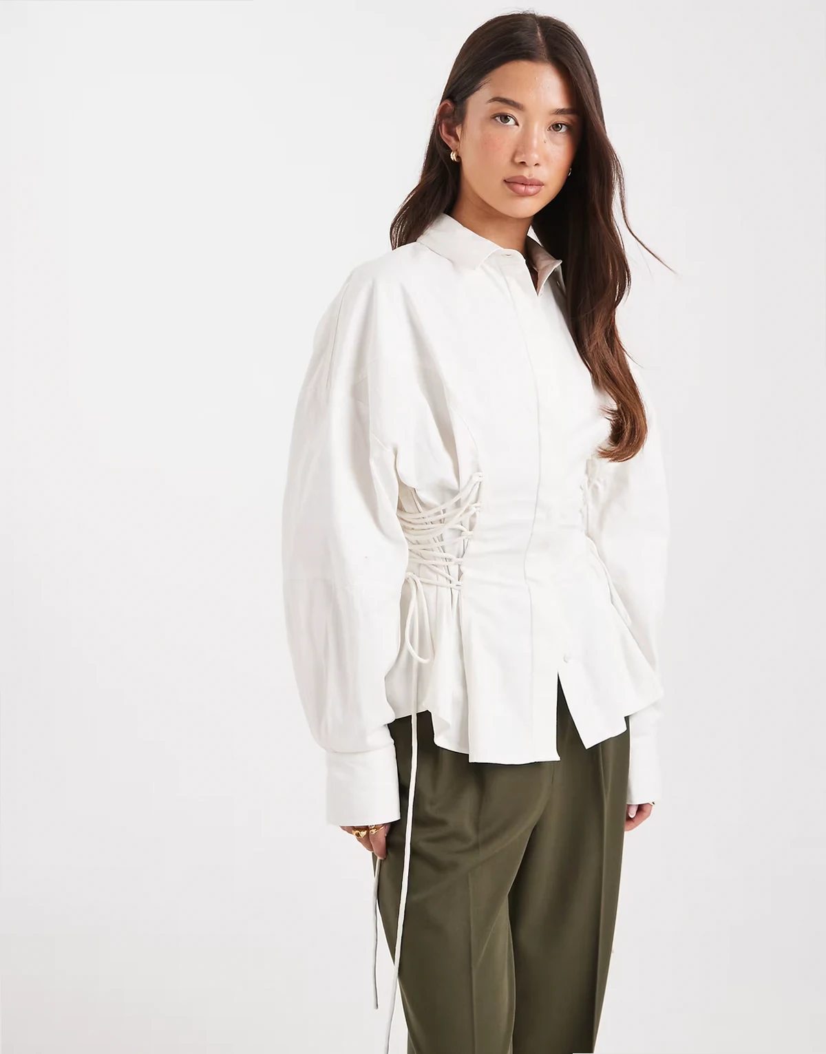 cinched corset detail shirt in white