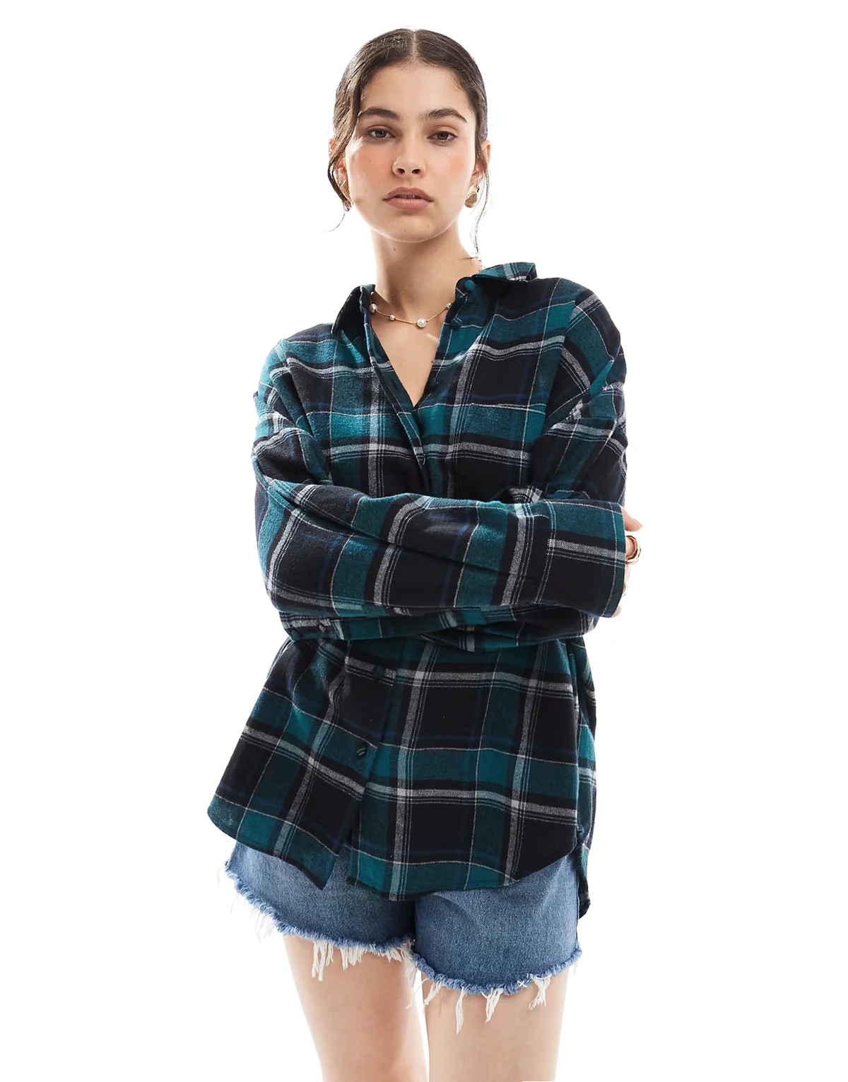 oversized shirt in green and black plaid
