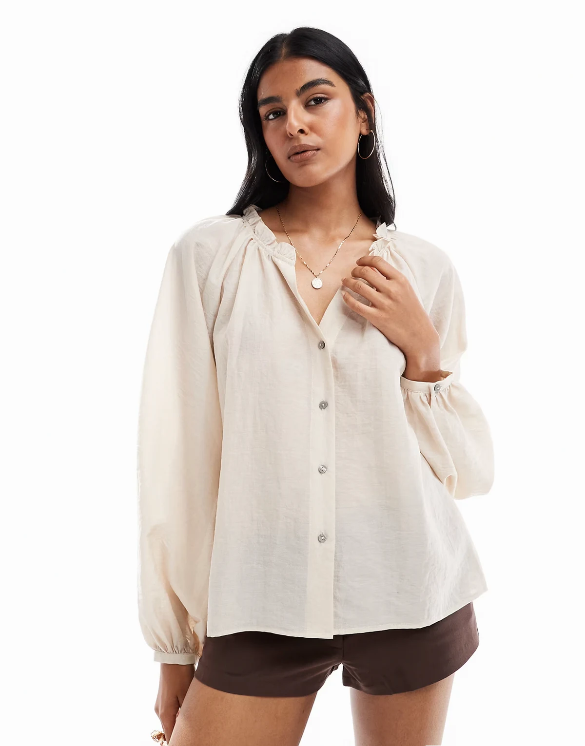 – Bluse im Boho-Stil in Creme mit Blousonärmeln