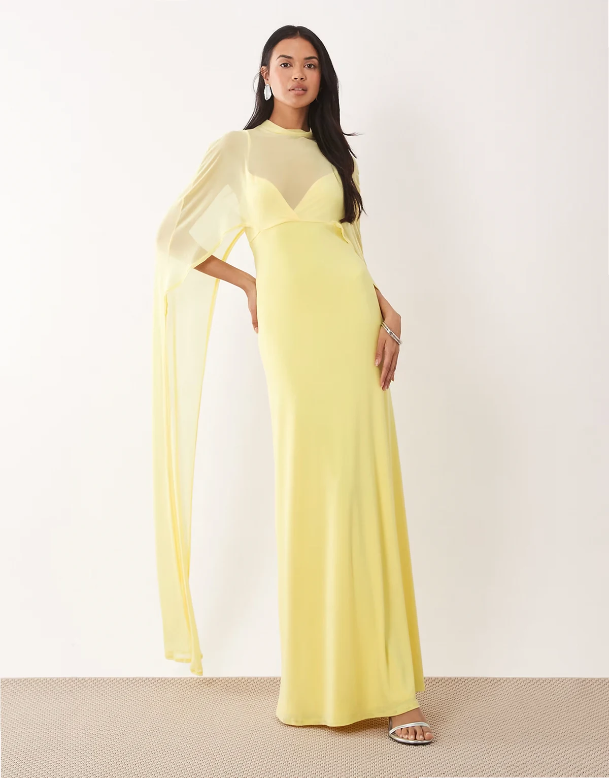 exaggerated cape maxi dress in lemon