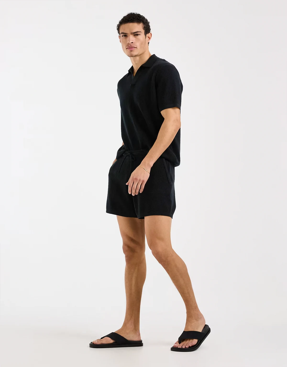 knit airtex shorts in black