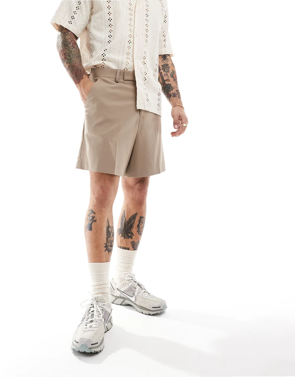 smart relaxed fit shorts in stone