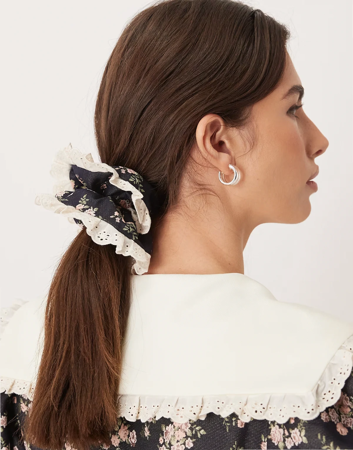 Eclipse delicate floral scrunchie in navy