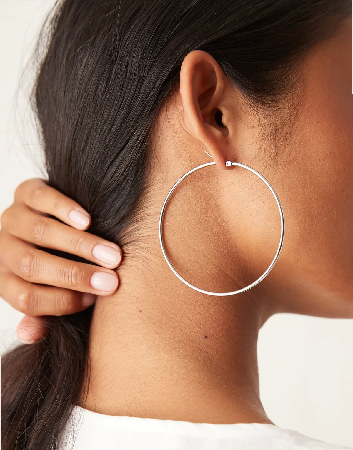 70mm big stainless steel hoop earrings in silver tone
