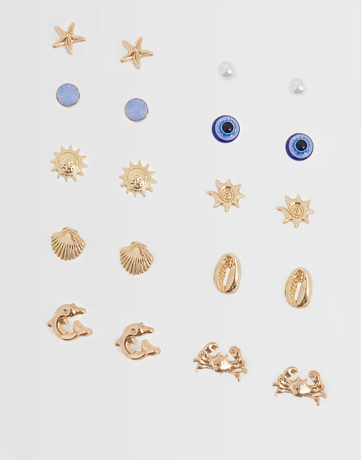 10-pack Vacation Vibes stud earrings in gold
