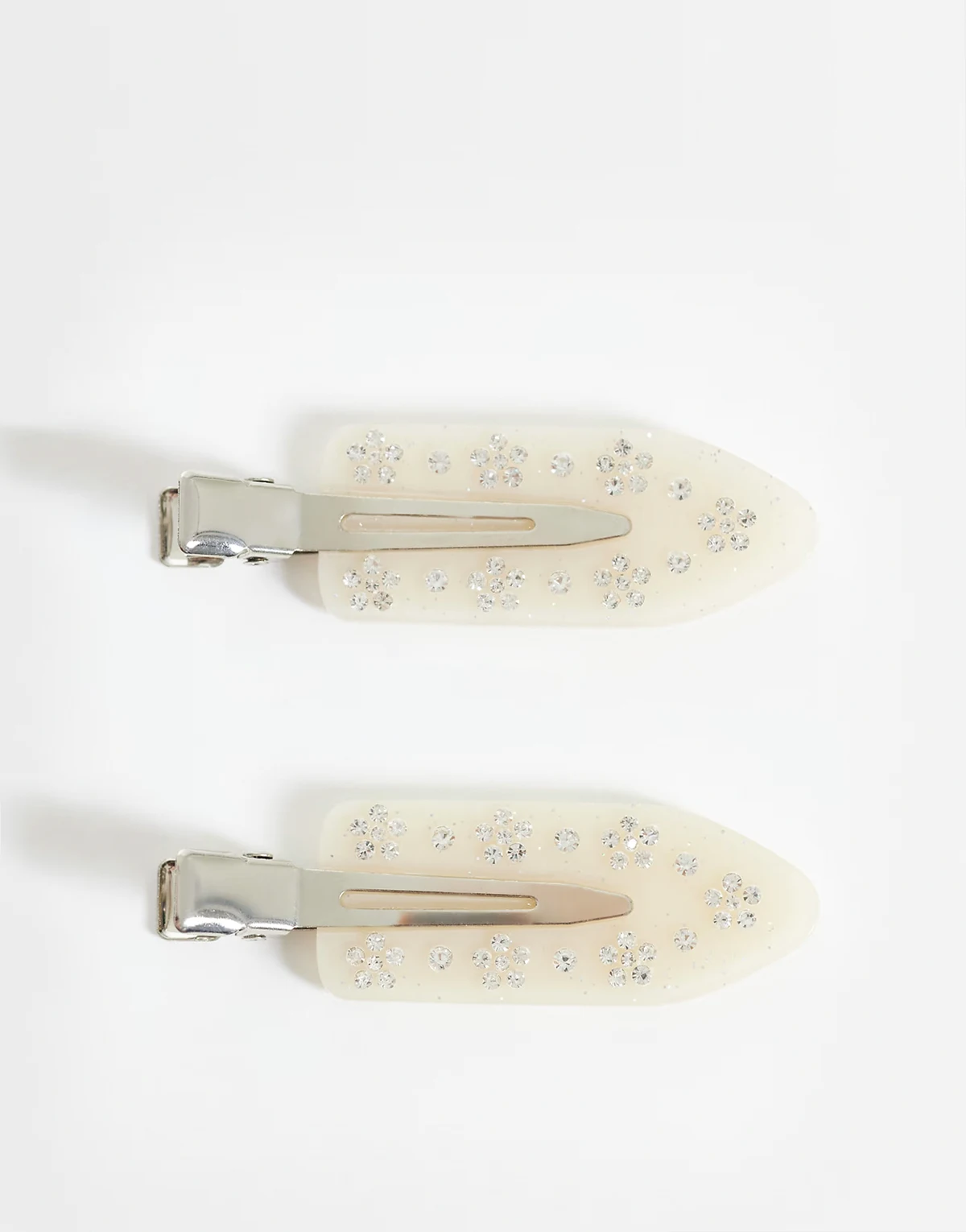 2-pack flower crystal hair clips in beige