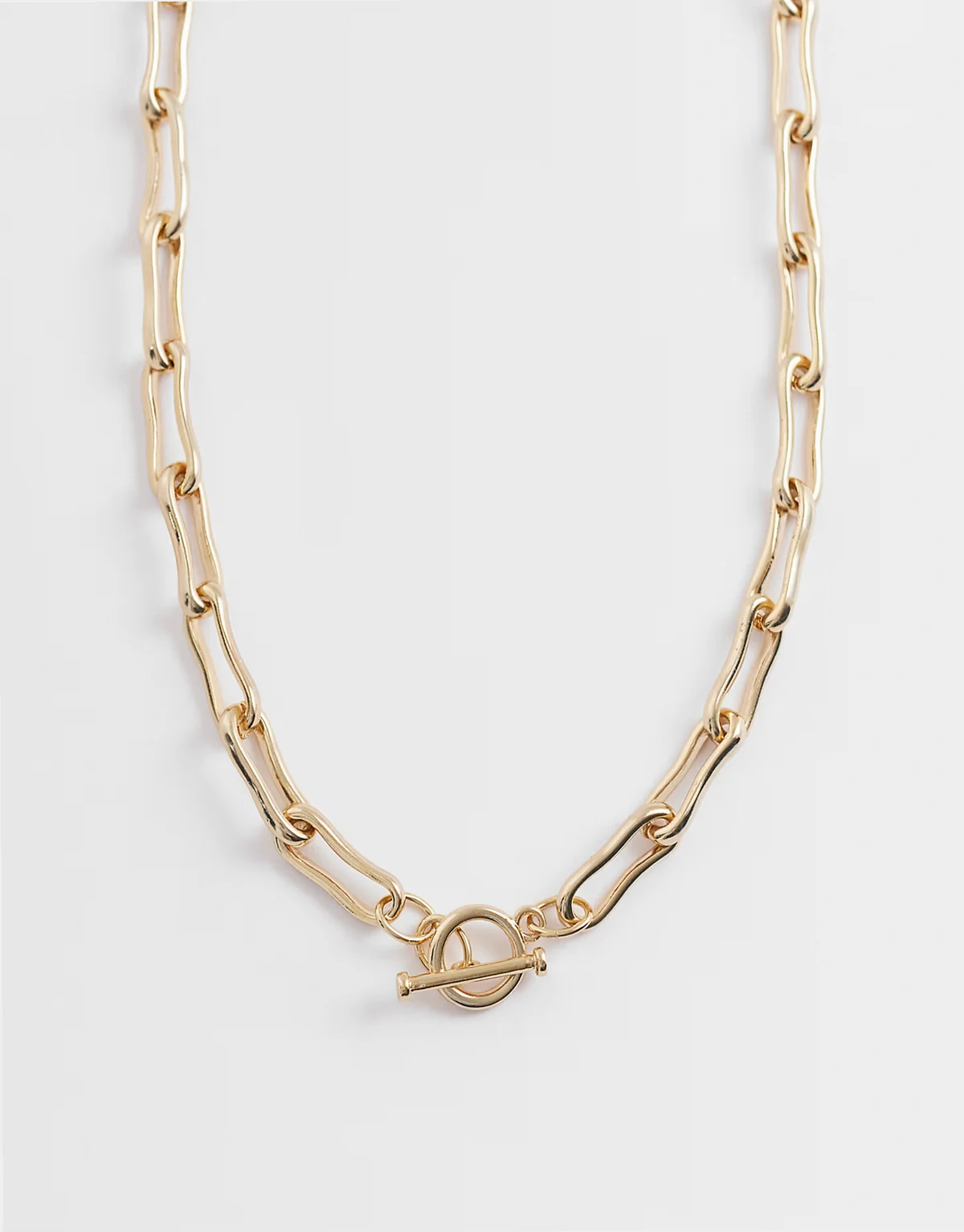 Z collection molten link t-bar necklace in 14kt gold plated