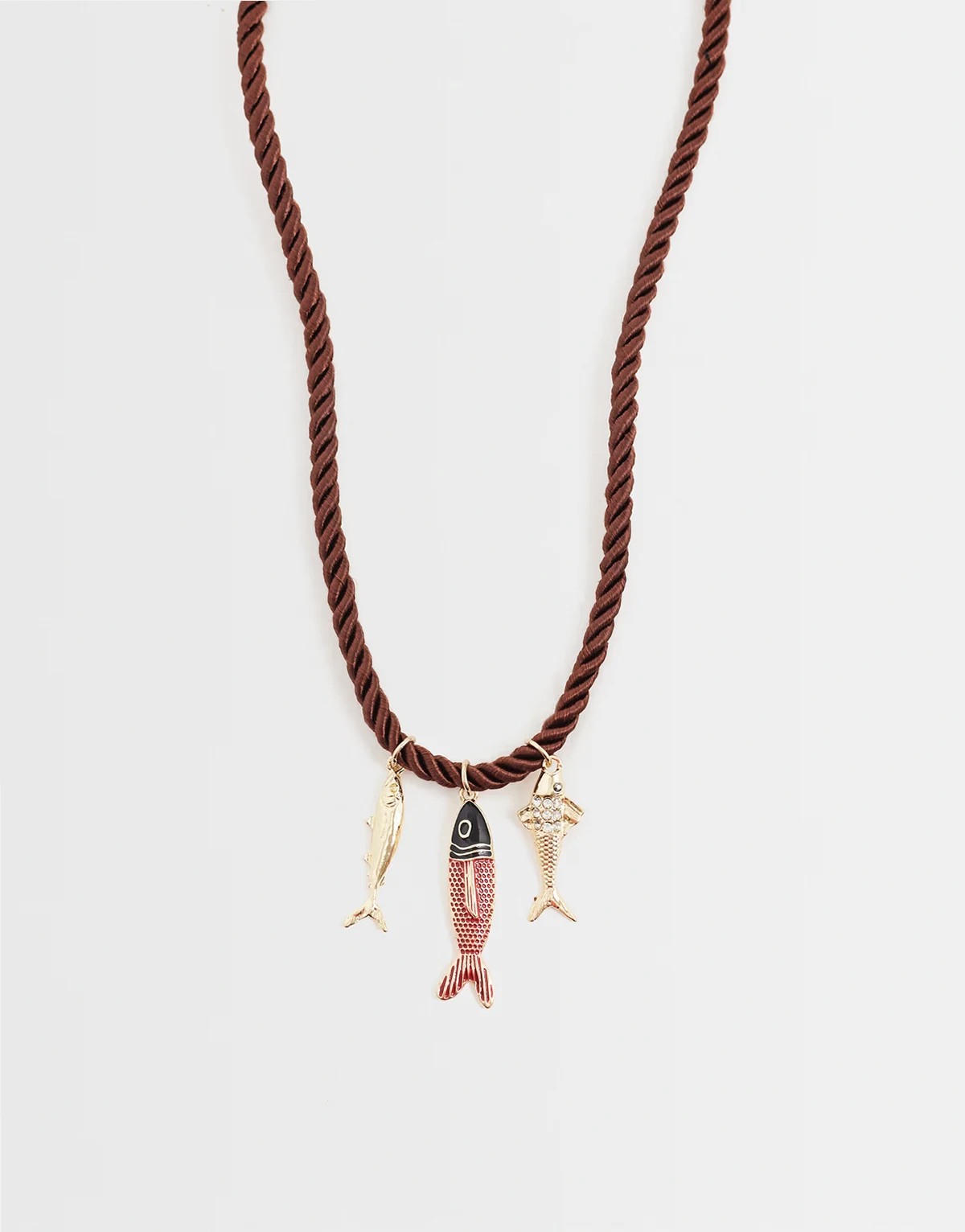 fish charms cord necklace in brown