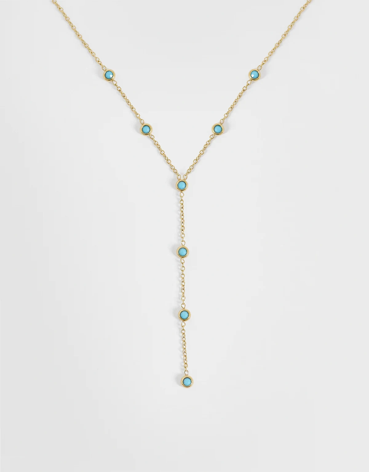turquoise stone lariat necklace in 18kt gold plated stainless steel