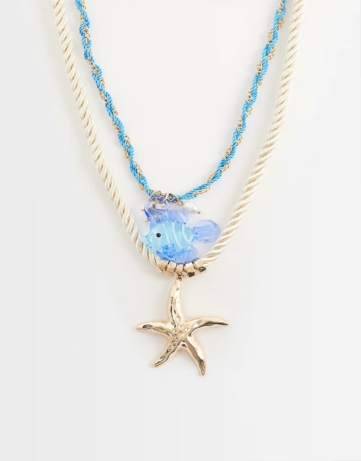 cord pendant fish necklace stack in multi