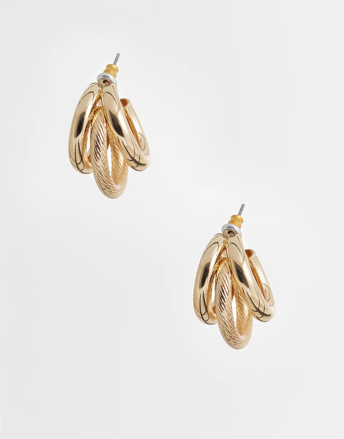 textured triple hoop earrings in gold tone