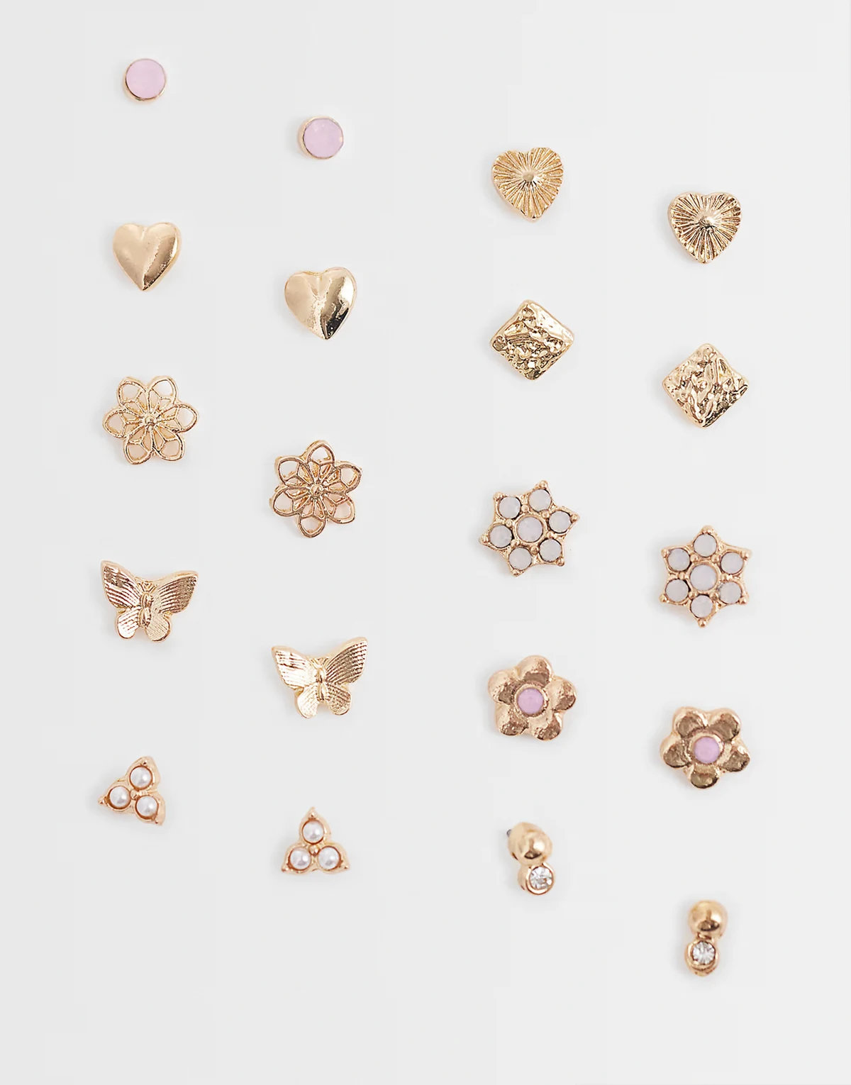 10-pack pink flowers stud earrings in pink