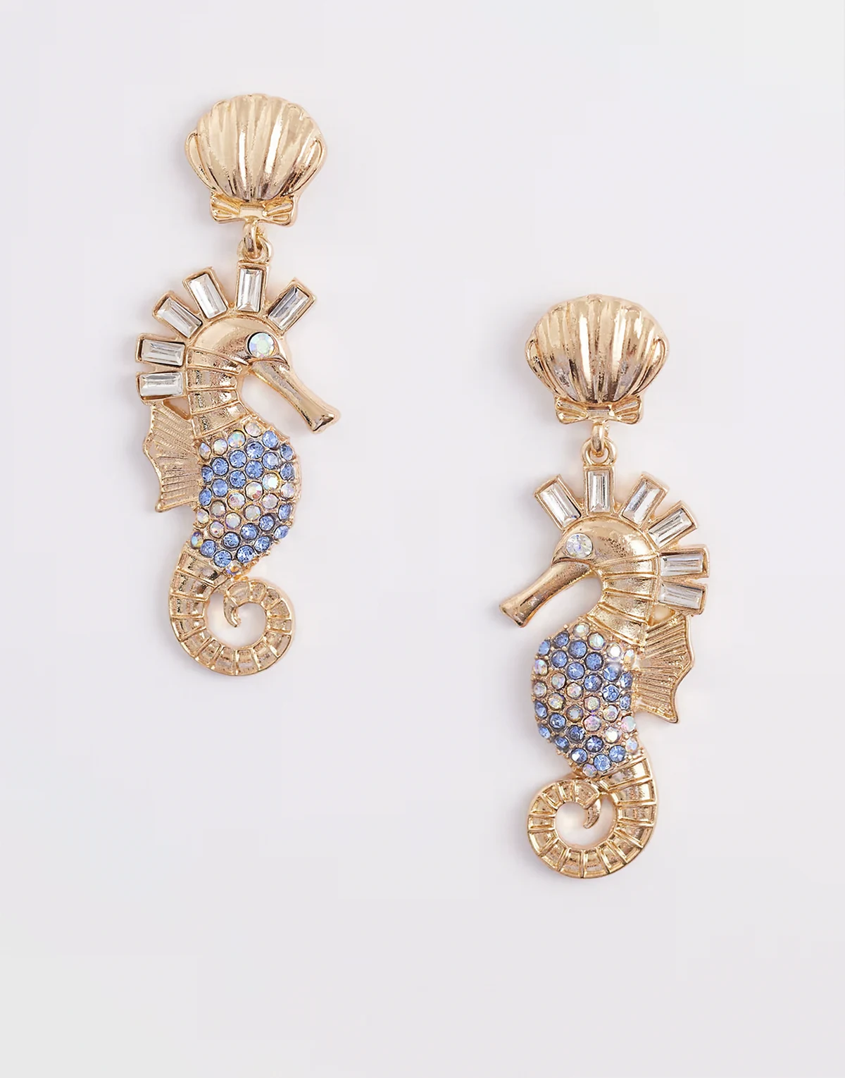 statement seahorse drop earrings in gold tone