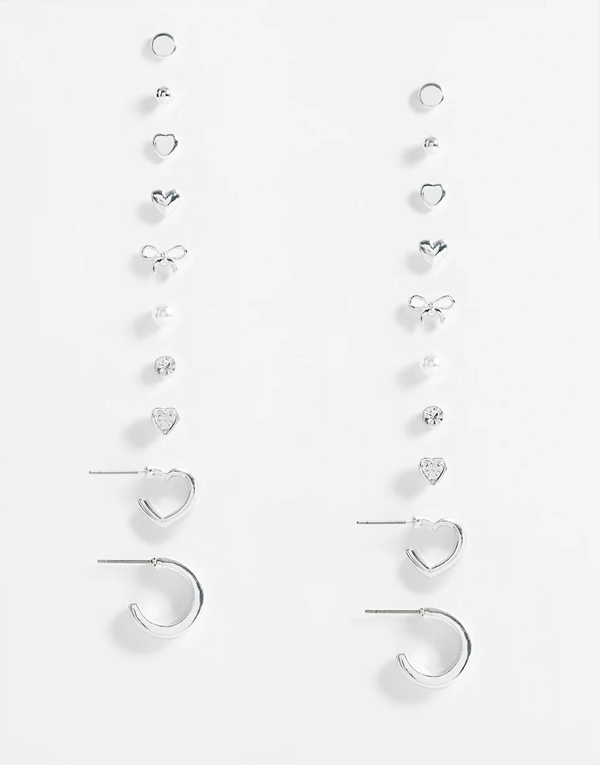 10-pack bow and hoop stud earrings in silver