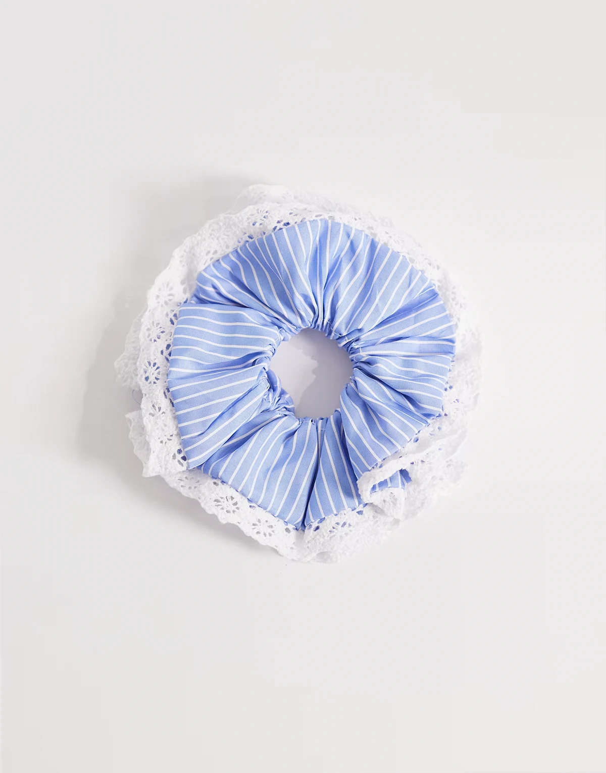 striped lace detail hair scrunchie in blue