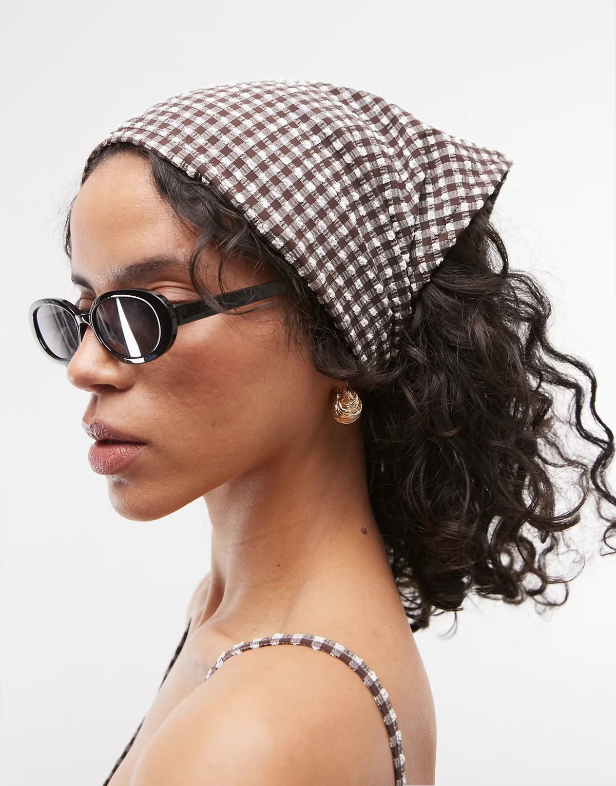 seersucker gingham headscarf in brown