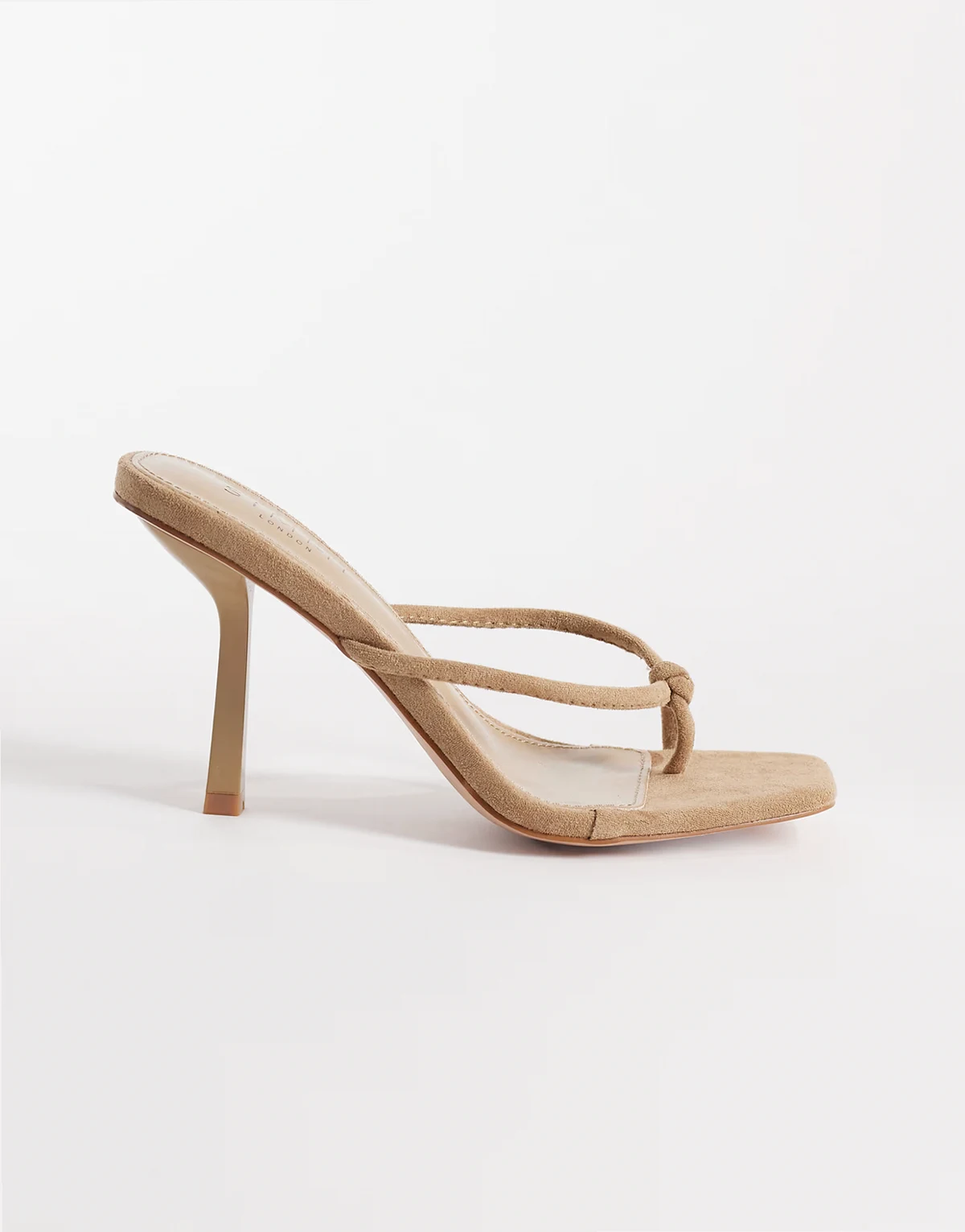 Simmi London – Asra – Mules-Sandaletten aus Wildlederimitat in Taupe mit Absatz