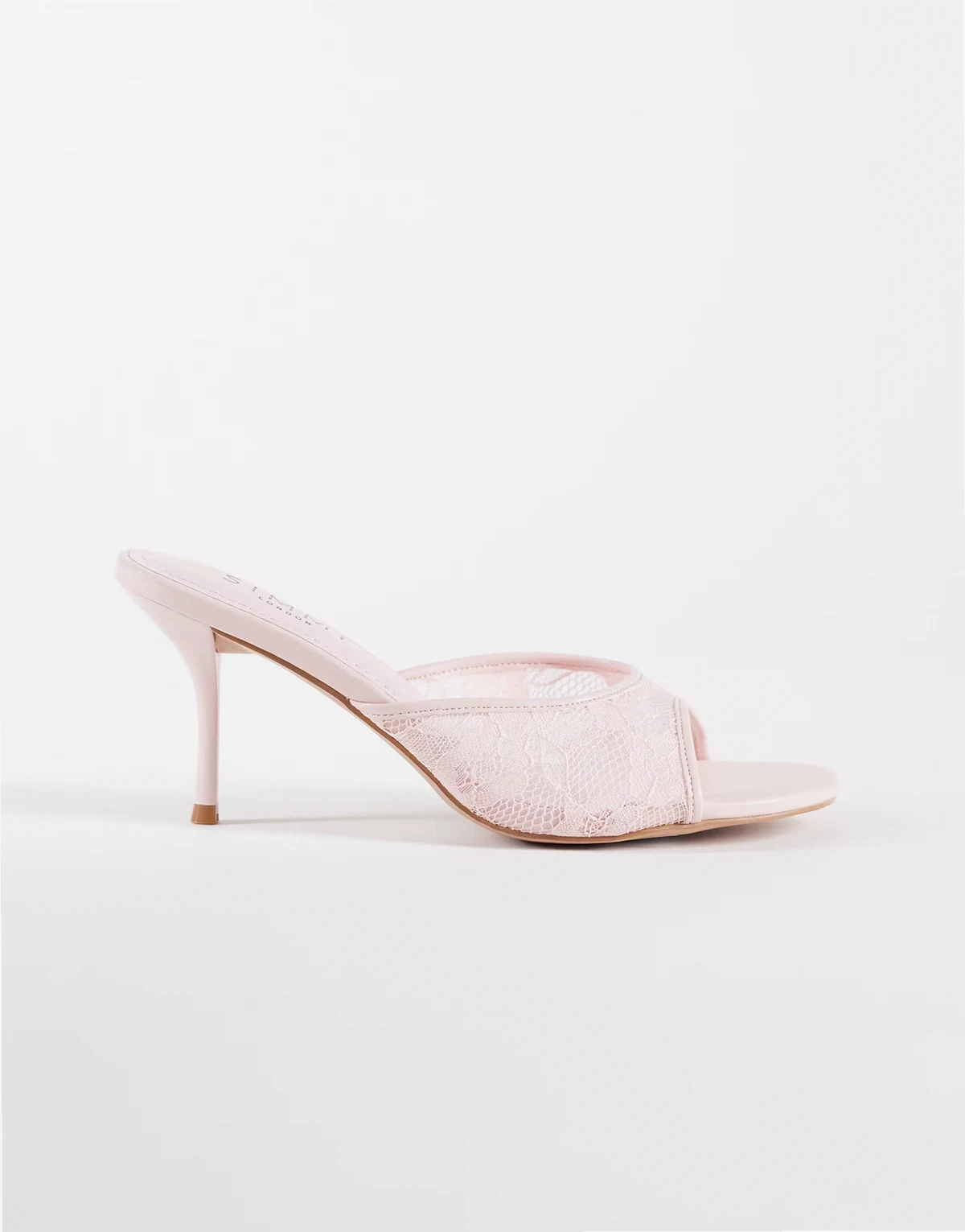 SIMMI London – Illia – Pantoletten aus Spitze in Rosa mit Absatz