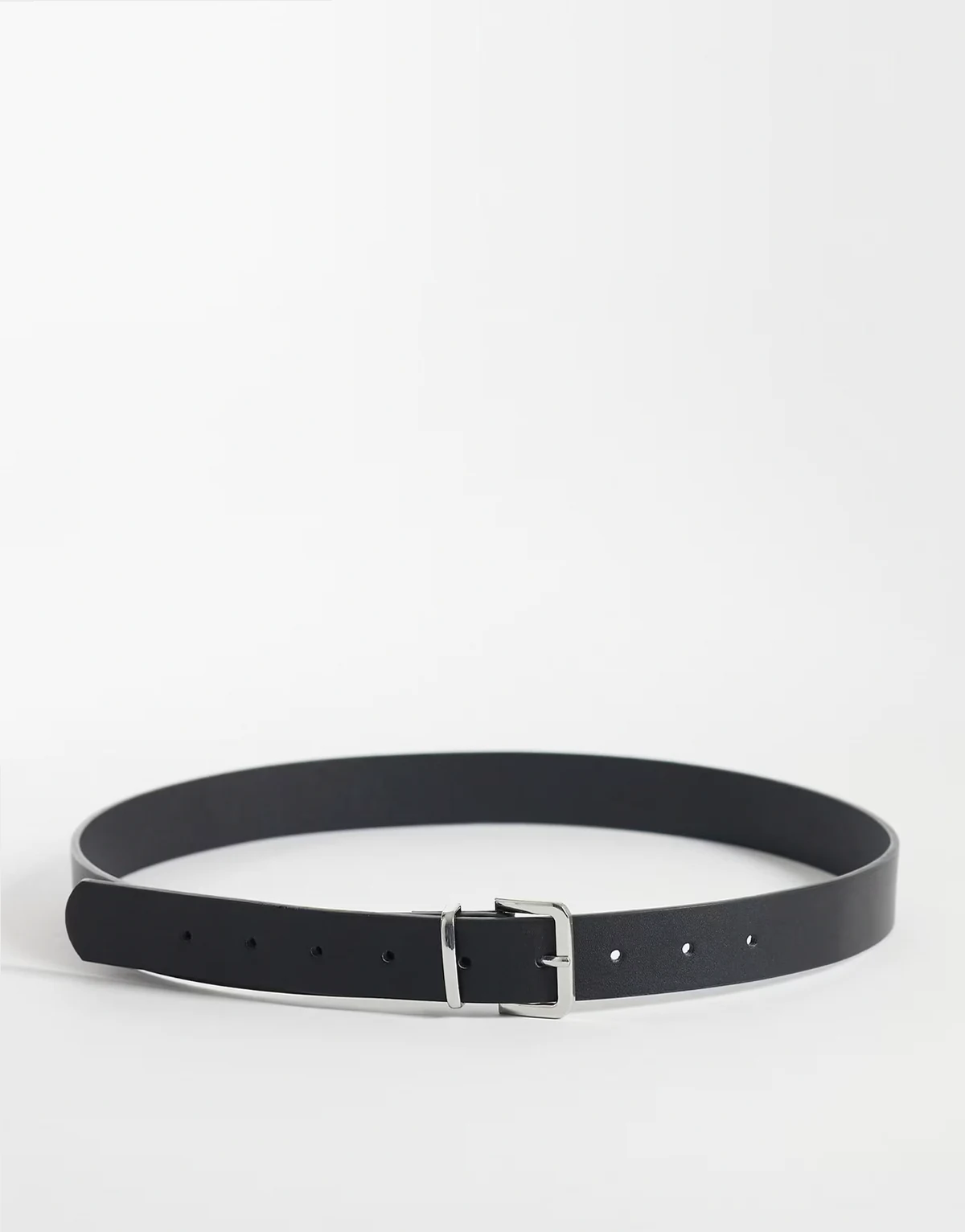 leather mix square buckle belt in black