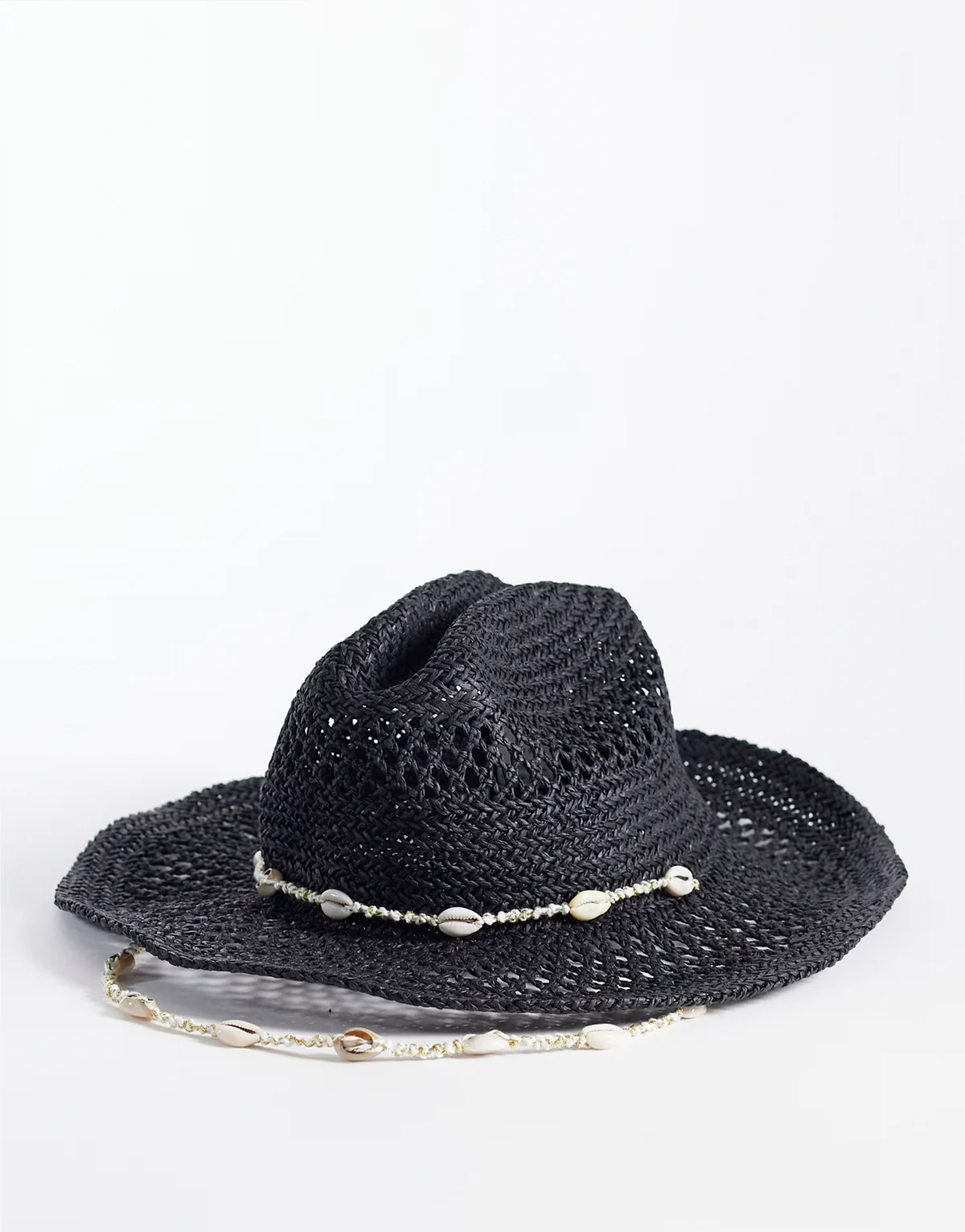 straw hat with coin detail in black