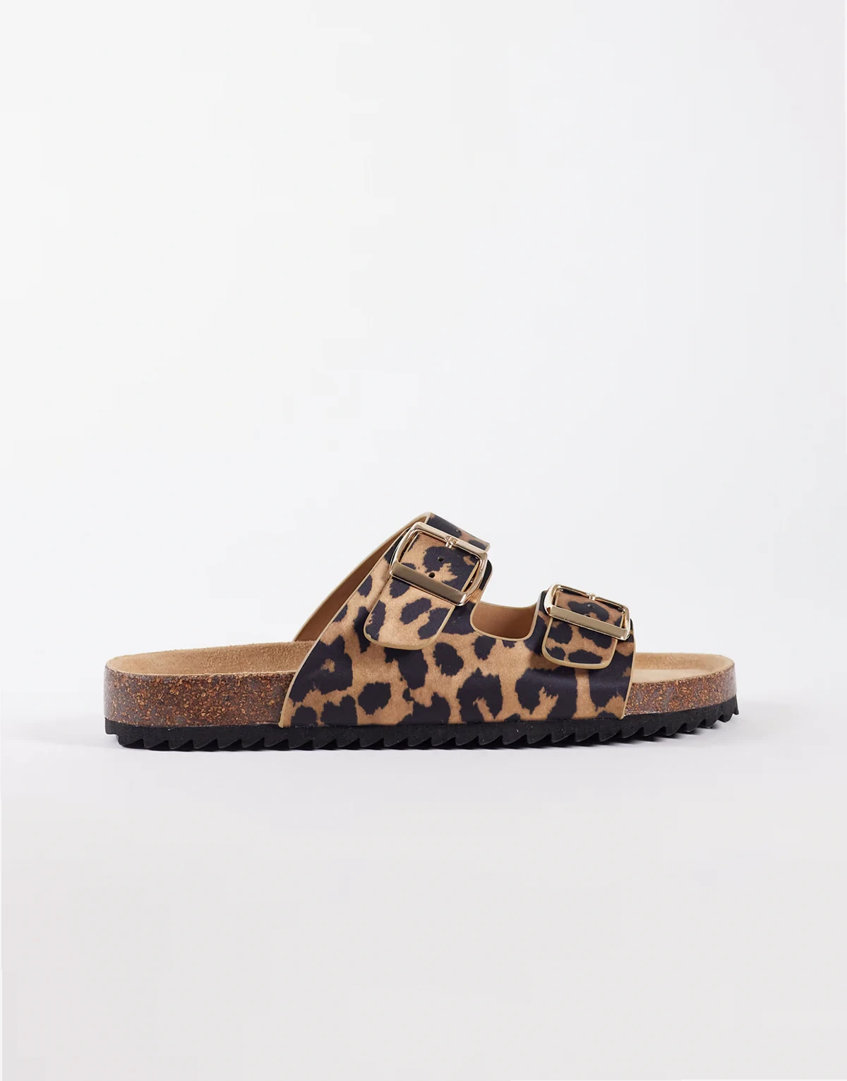 – Flache Sandalen mit zwei Schnallen und Leopardenmuster