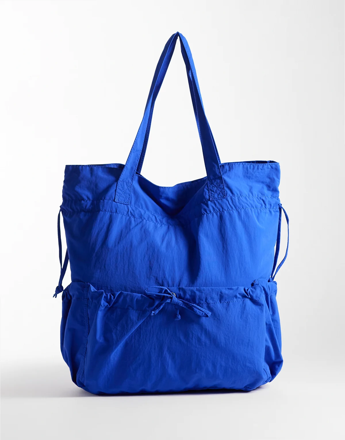 ruched pocket tote bag in cobalt blue