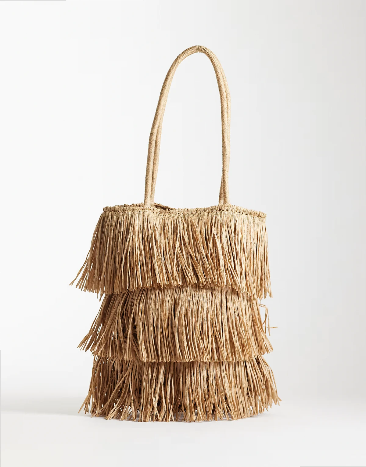 straw fringe tote bag in natural