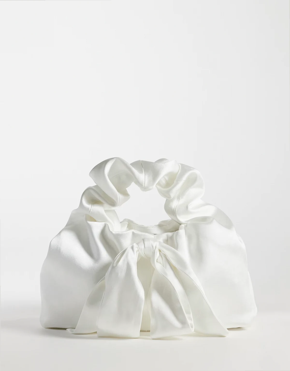 Bridal satin bow mini bag in white