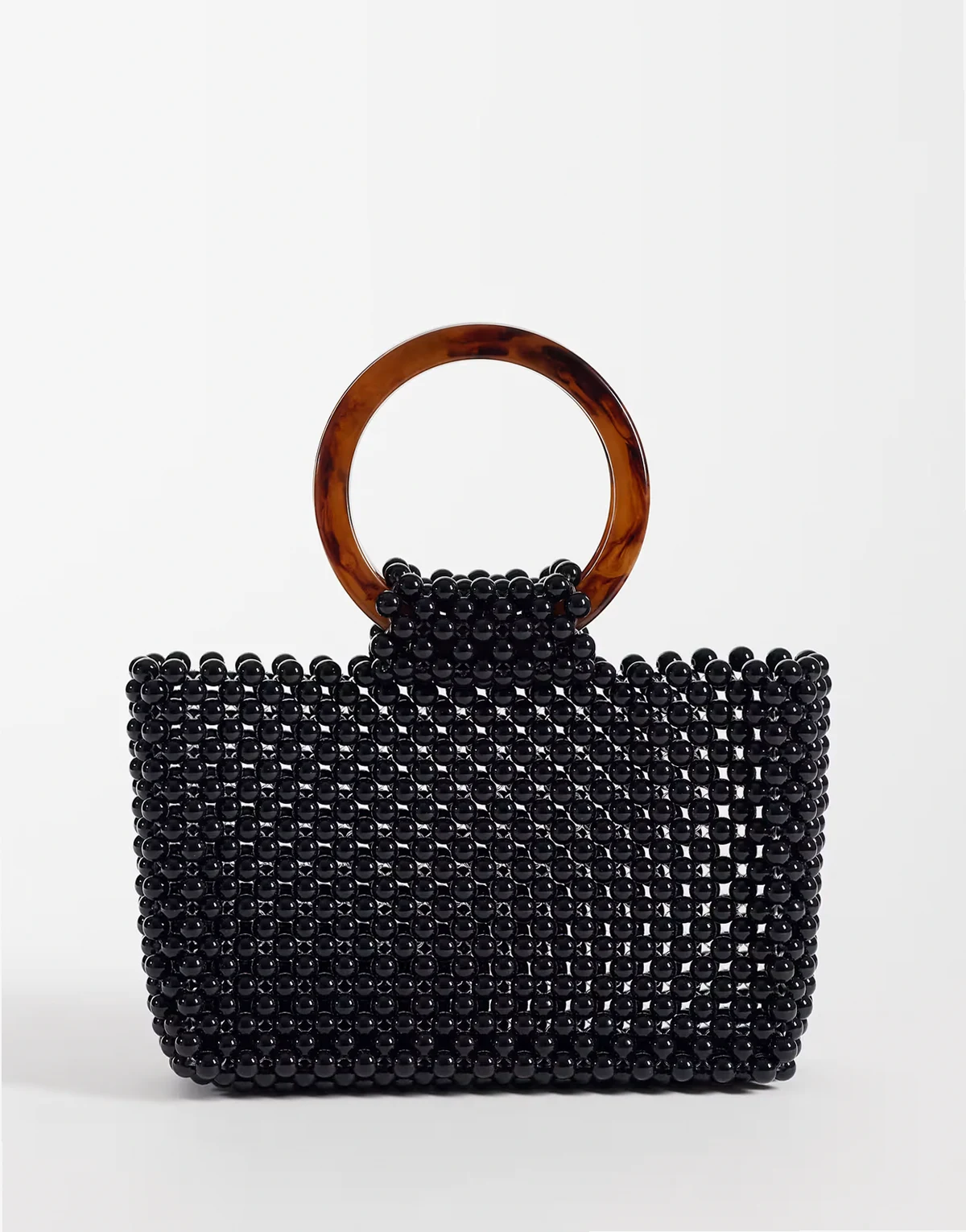 beaded resin handle clutch purse in black