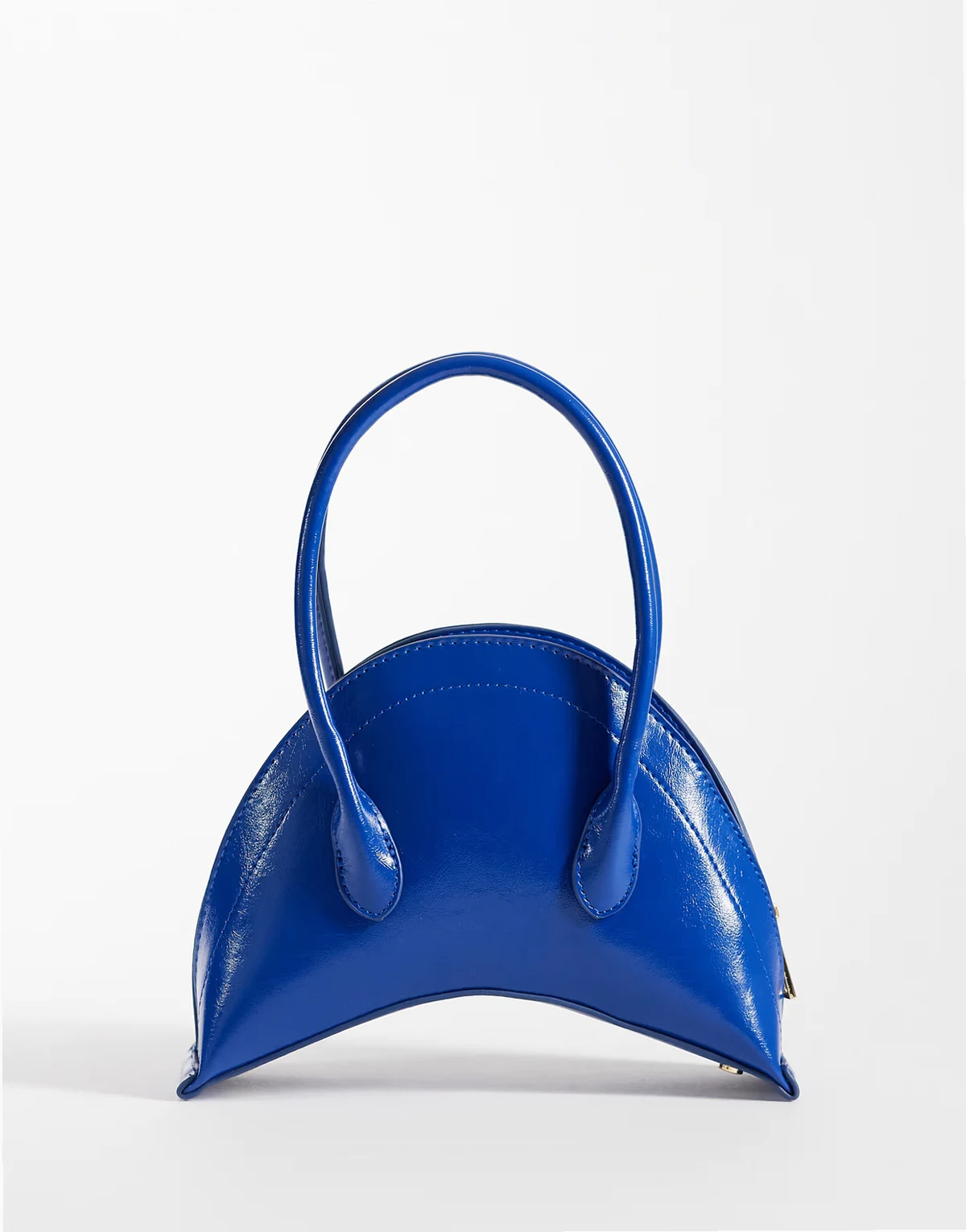 structured mini croissant clutch purse in cobalt blue