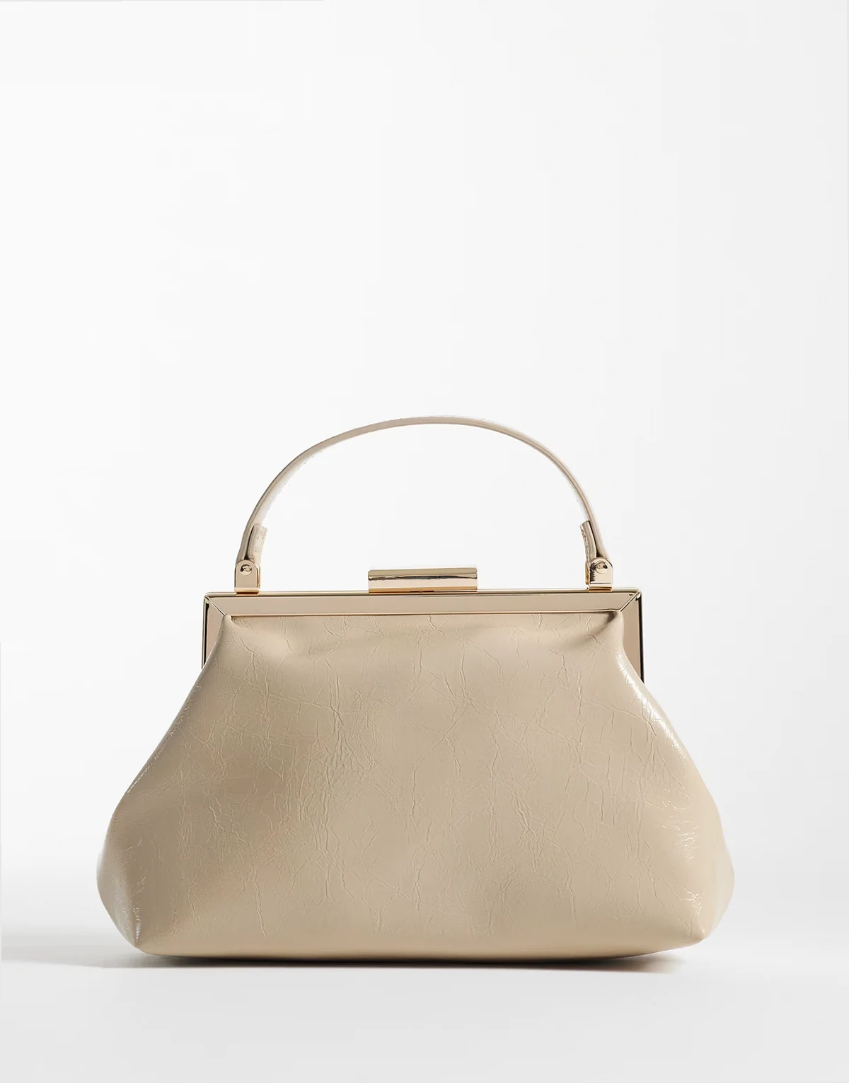 textured frame mini clutch bag in stone