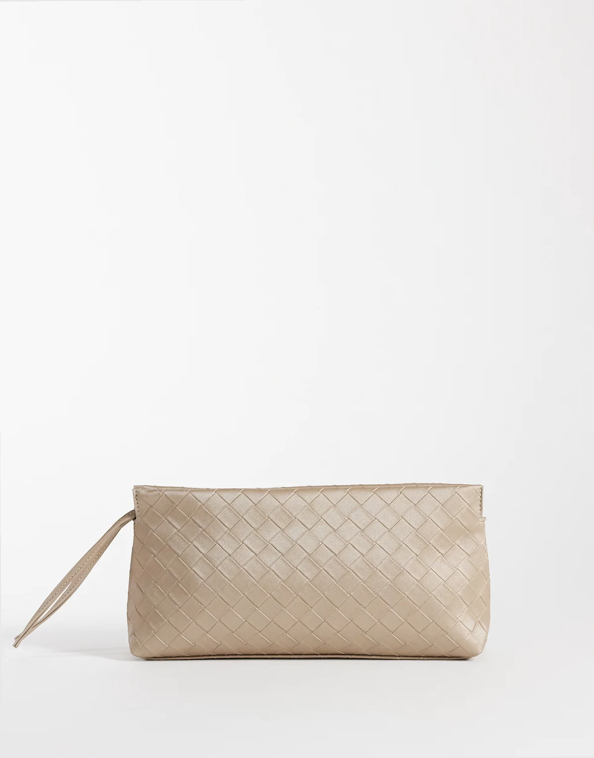 woven zip top clutch purse in light metallic gold