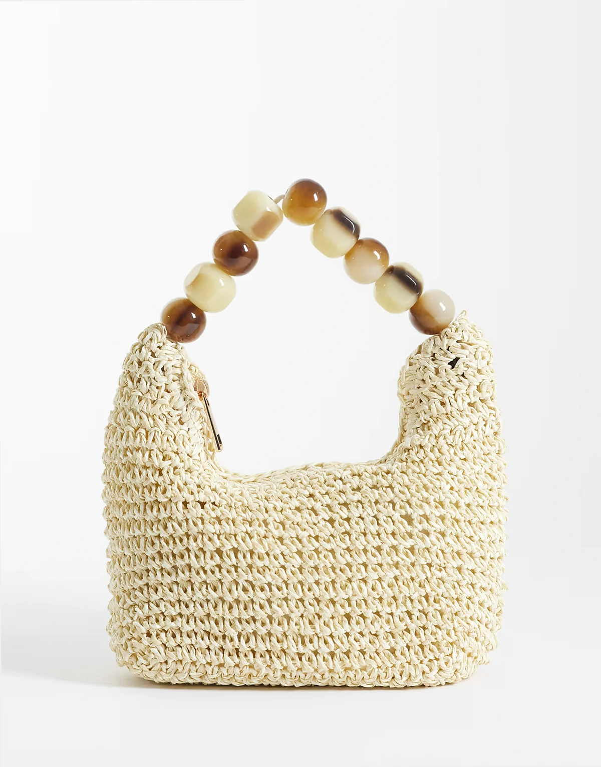 straw grab clutch bag with resin ball handle in natural