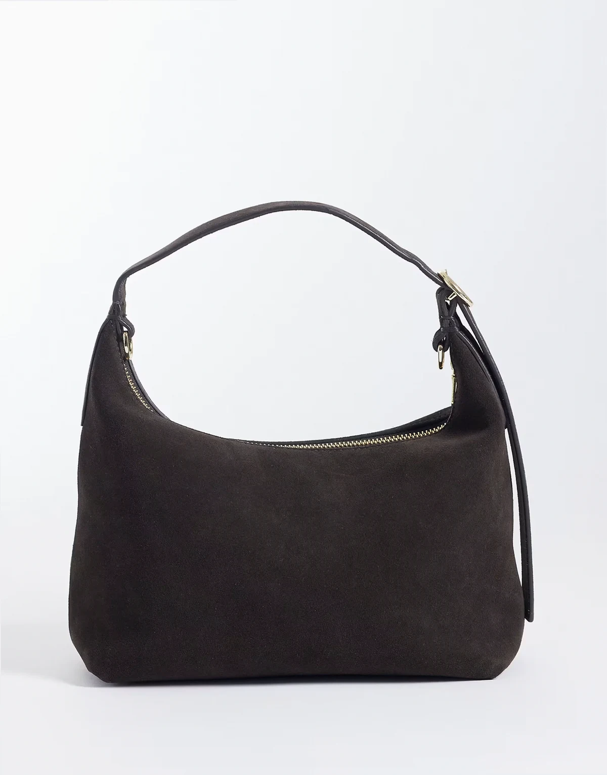 – Kleine Handtasche in Dunkelbraun aus echtem Wildleder mit abnehmbarem Crossbody-Riemen