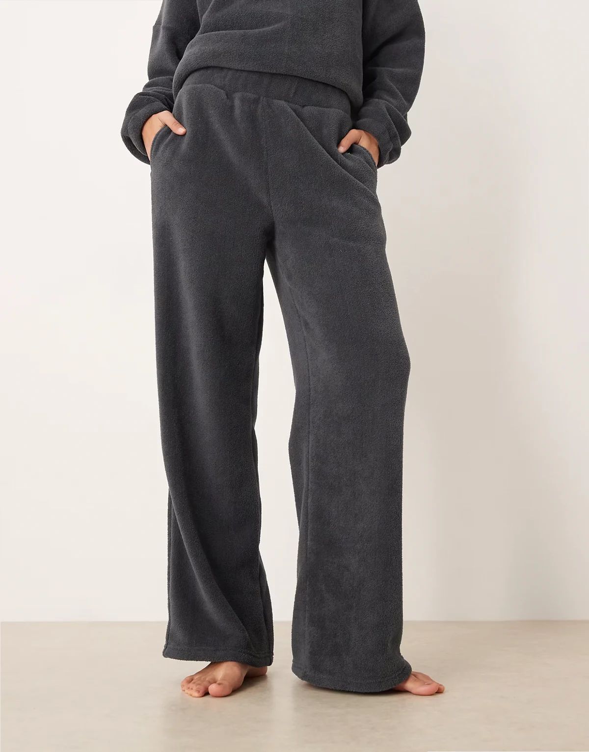 lounge microfleece wide leg pants in charcoal