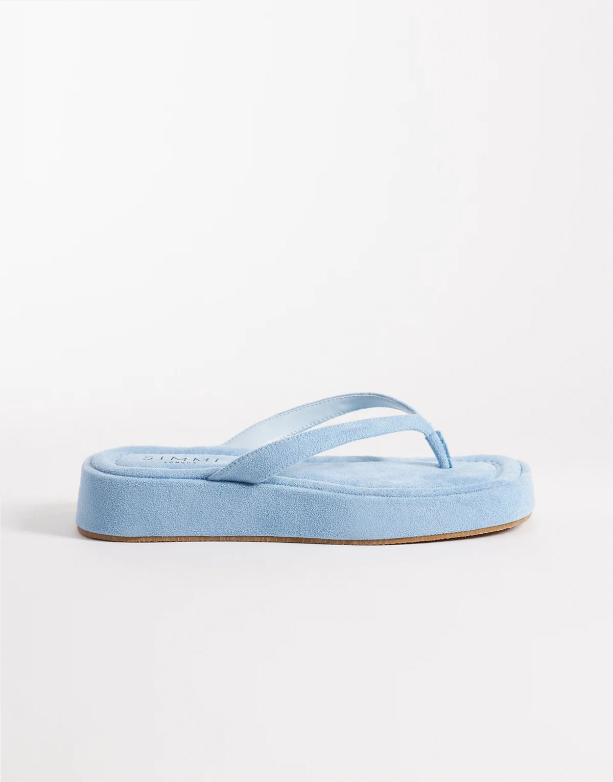 Simmi London – Kimmie – Sandalen aus Wildlederimitat in Hellblau mit flacher Plateausohle