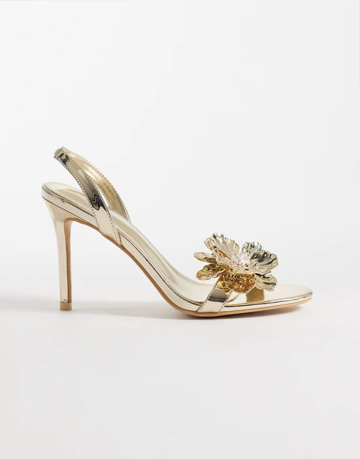 – Ladybug – Sandalen in Gold mit mittelhohem Absatz und 3D-Blüte